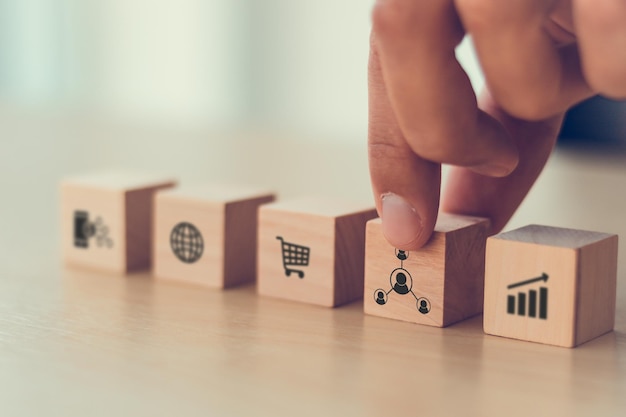 Marketing de afiliación concepto de modelo de negocio en línea Creación de estrategias de relaciones entre comerciantes, afiliados y clientes Generado ingresos recompensando a los afiliados por referir clientes
