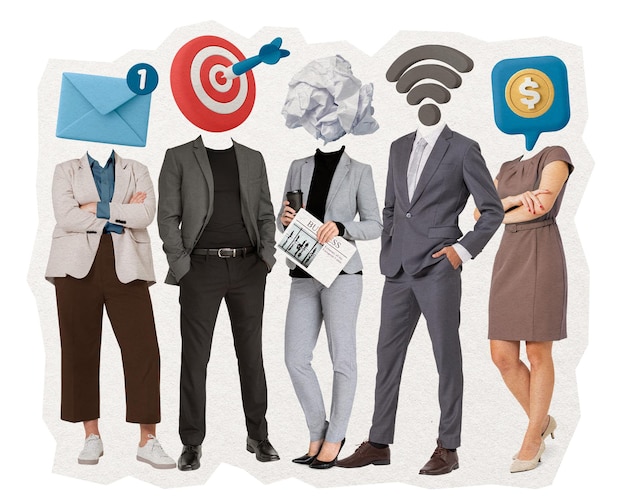 Marketing creativo equipo png pegatina negocio medios remezclados fondo transparente