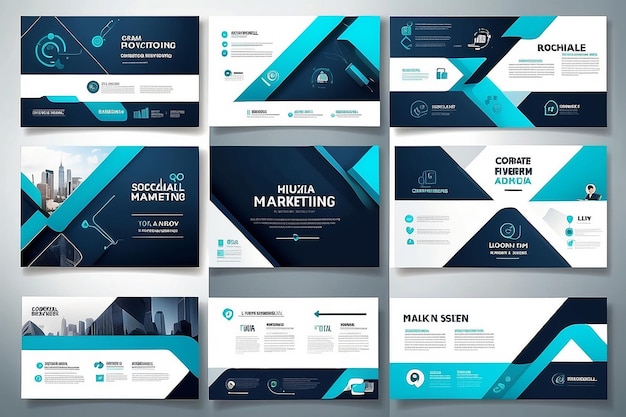 Marketing Digital Negócio Mídia Social Banner Template Design Negócio Corporativo Rede Social Linha de tempo Página de capa Apresentação