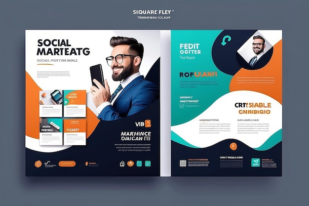 Marketing Digital Social Media Post Template Agência de marketing digital Square Flyer Template