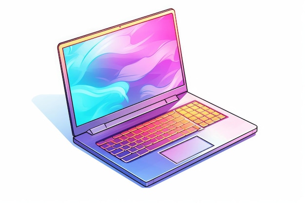 Marketing Laptop auf Weiß im Cartoon-Stil KI generiert