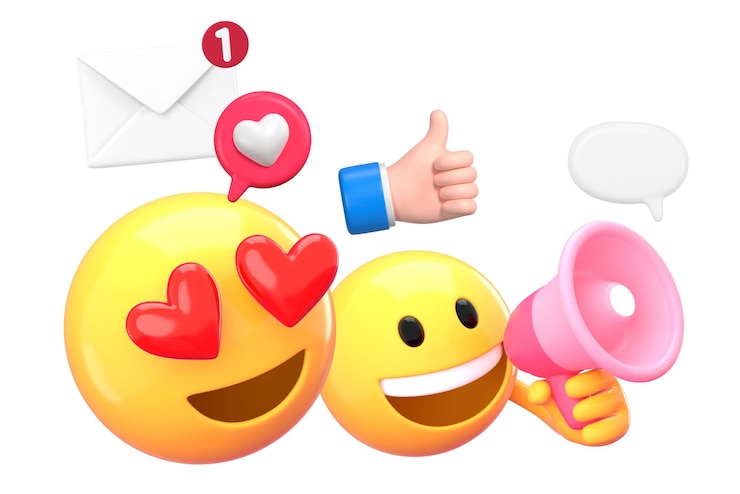 Foto marketing en línea png emoji pegatina ilustración 3d fondo transparente