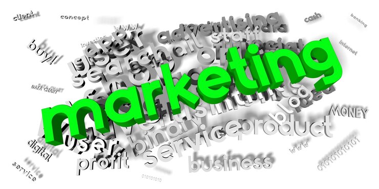 Foto marketing verde y gris palabras concepto tipográfico ilustración 3d