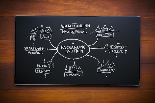 Foto marketingstrategie auf schwarzer tafel gezeichnet