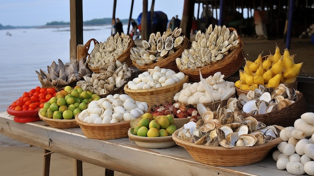 Markt am Meer verkauft Handwerk am frischen Fang KI generiert