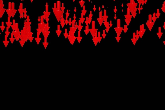 Markt fallen rote Zeiger Layout mit Kopierbereich Abwärtstrend Schwarzer Hintergrund