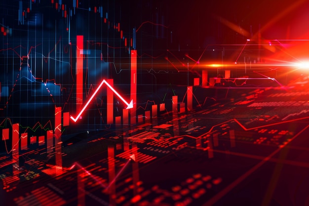 Marktbewegungsdiagramm Kreatives Konzept Realistisches 3D-Design Wachstum Weltwirtschaft Roter Kurvenpfeil der Trendillustration