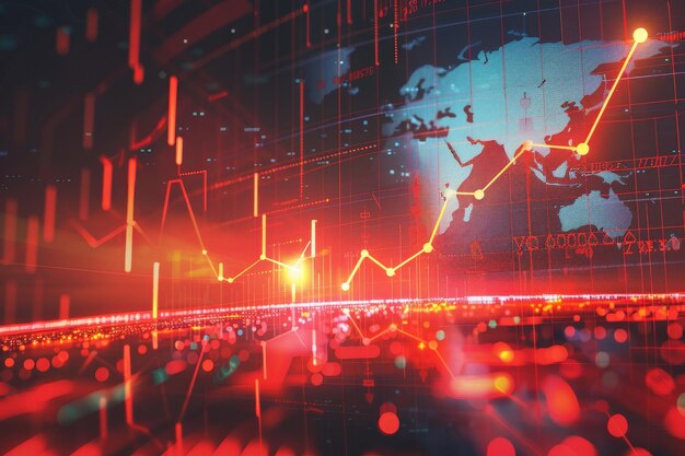 Marktnachrichten Impulse Forschung über den Handel mit Aktien Diagramme Infografiken Realistisches 3D-Design Wachstum Weltwirtschaft Ikonen Rote Kurve Pfeil der Trend-Illustration