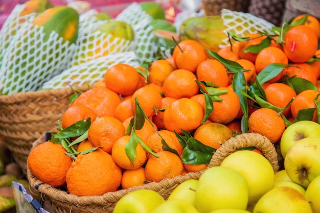 Marktstände mit Gemüse und Obst. Selektiver Fokus.