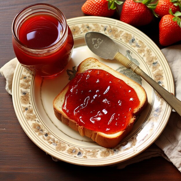 Foto marmelade und brot auf einem teller mit toller dekoration