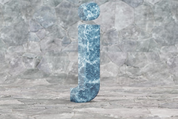 Foto mármol 3d letra j minúscula. letra de mármol azul sobre fondo de piedra. carácter de fuente renderizado 3d.