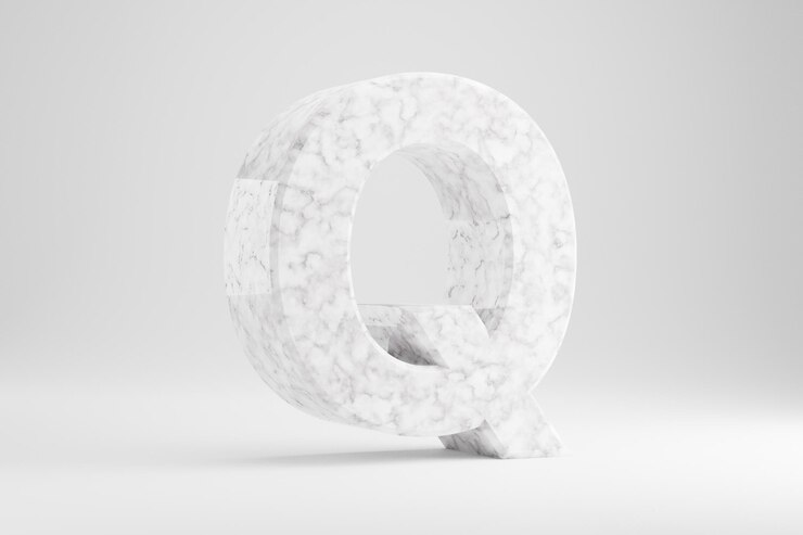 Foto mármol 3d letra q mayúscula. letra de mármol blanco aislada sobre fondo blanco. alfabeto de piedra de mármol brillante. carácter de fuente renderizado 3d.