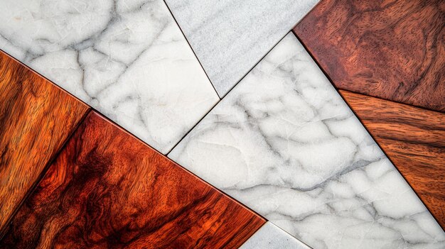 Mármol blanco con fondo horizontal de caoba de madera
