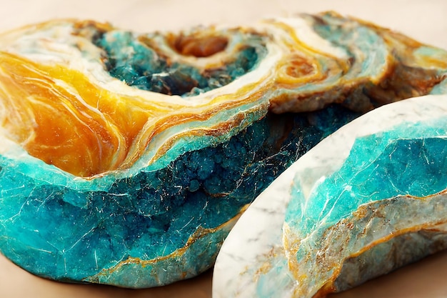 mármol dorado y turquesa, fondo de piedra geoda de resina. Fondo de pantalla de arte digital 3d para marco de pared