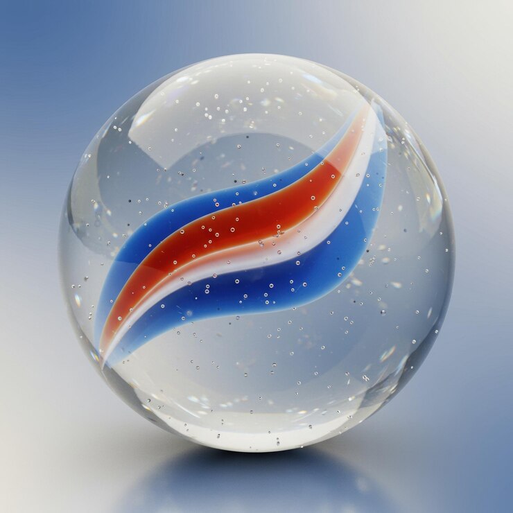 Mármol de vidrio con remolino rojo, blanco y azul