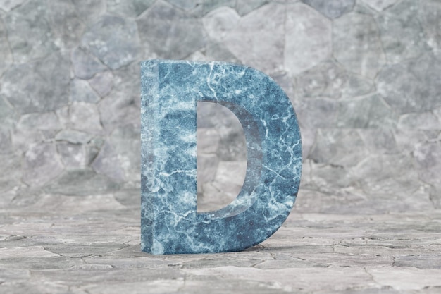 Marmor 3d Buchstabe D Großbuchstaben. Blauer Marmorbuchstabe auf Steinhintergrund. 3D gerenderte Schriftzeichen.