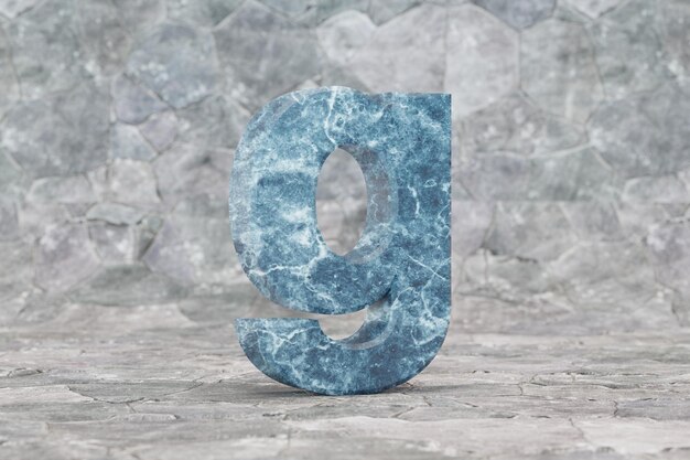 Marmor 3d Buchstabe G Kleinbuchstaben. Blauer Marmorbuchstabe auf Steinhintergrund. 3D gerenderte Schriftzeichen.