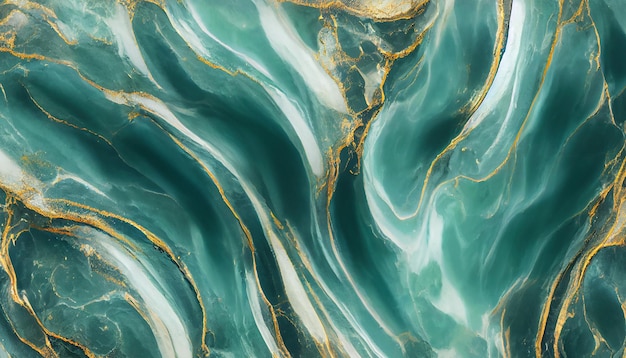 Marmor-Acryl-Fluid-Textur in türkisfarbenen Farben mit goldenen Spritzern 3D-Illustration