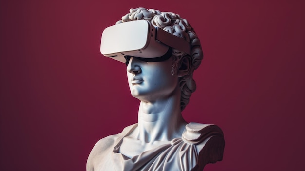 Marmorbüste mit VR auf rotem Hintergrund