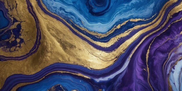 Mármore azul e roxo e ouro textura de fundo abstrata estilo de mármore azul oceano índigo redemoinhos de mármore e pó de ouro