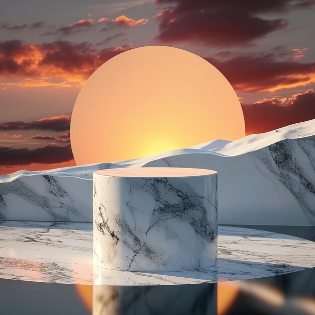 mármore com fundo de pôr-do-sol pedestal de fundo abstrato para produtos de marca