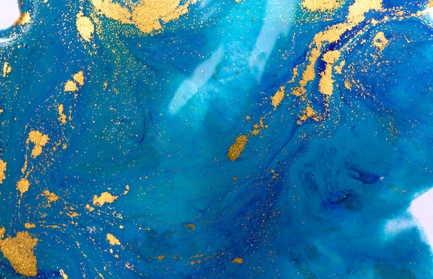Marmorizado azul e ouro abstrato. Teste padrão de mármore líquido.