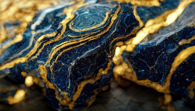 Marmorstücke in Blau und Gold 3D-Darstellung