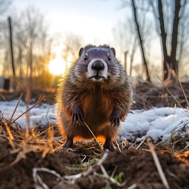 Marmota de pé no campo