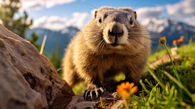 La marmota sale de su madriguera