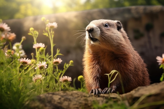 una marmota en su hábitat natural en el bosque