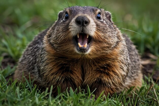 Foto marmota surpreendida em seu habitat natural