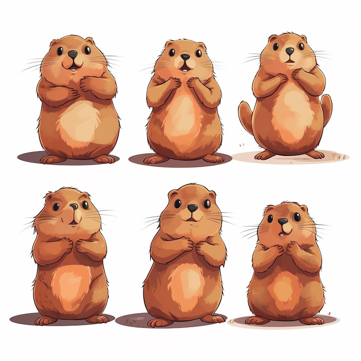 Foto marmotas expresivas marmotas de dibujos animados lindos en varios colores emocionales