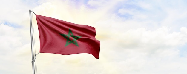 Marokko Fahnenschwingen auf Himmelshintergrund 3D-Rendering