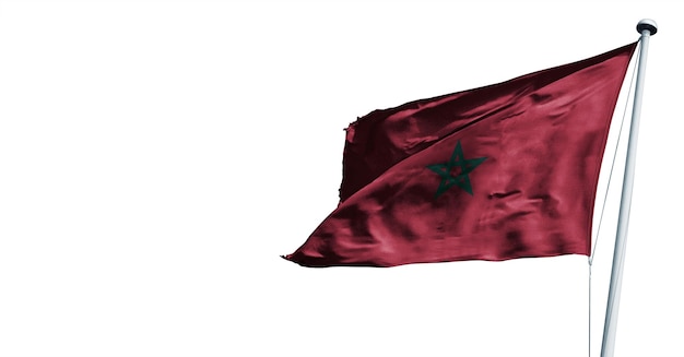 Marokko schwenkt 3D-Render-Flagge auf blauem Himmelshintergrund. - Bild