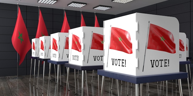 Marokko Wahllokal mit vielen Wahlkabinen Wahlkonzept 3D-Illustration