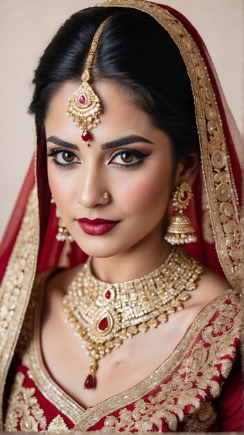 Foto maroon majesty retrato encantador de uma noiva indiana em um lehenga maroon adornado com requintada finura de noiva generativa ai