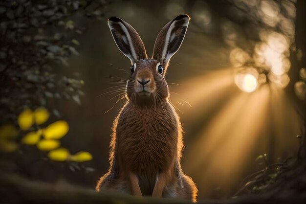 Marrom selvagem solitário iluminado pela luz quente da noite ao entardecer Rede neural gerada por IA