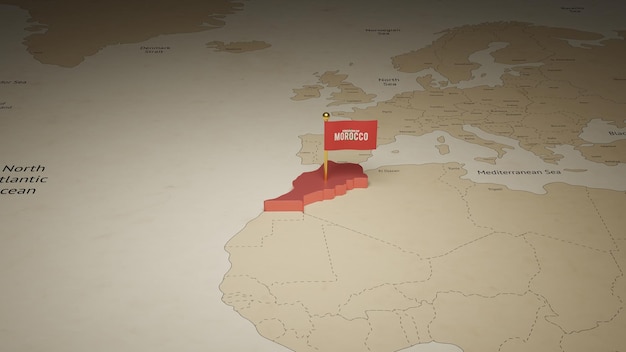 Foto marruecos mapa con bandera en el fondo de la tierra 3d prestados