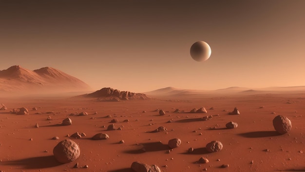 Foto mars-landschaft 3d-render von imaginären mars-planet-bergen realistische science-fiction-illustration