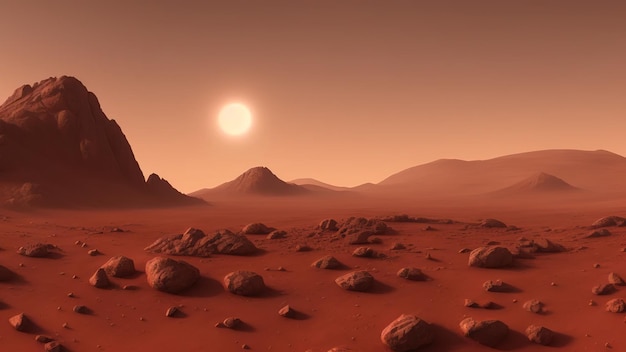 Mars-Landschaft 3D-Render von imaginären Mars-Planet-Bergen realistische Science-Fiction-Illustration