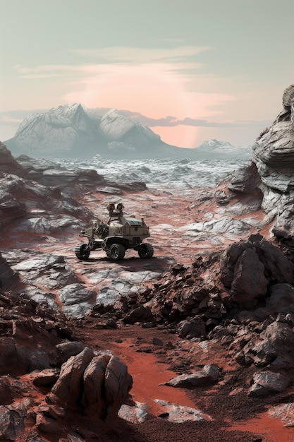 Mars rover explorando la superficie rocosa de marte creado con ai generativa