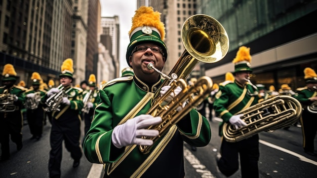 Marsch zum irischen Beat Fangen Sie den Geist der St. Patrick's Day Parade ein
