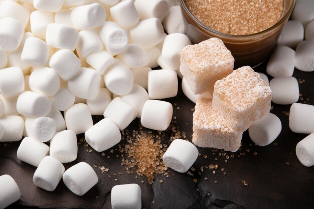 Marshmallow auf dem Küchentisch in einem Innenstudio professionelle Werbe-Food-Fotografie