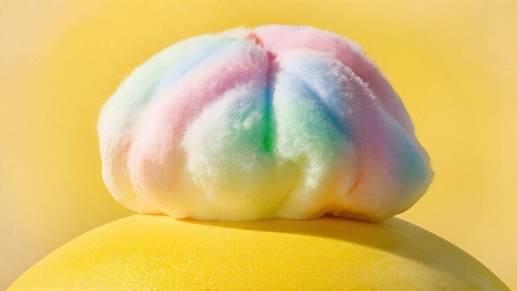 Foto marshmallow de color pastel sobre un fondo amarillo
