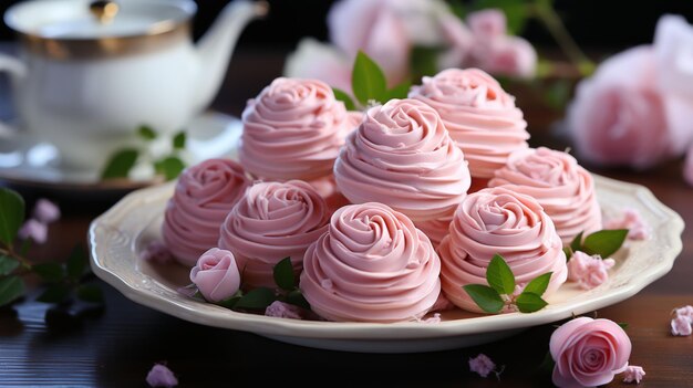 marshmallow doce em forma de rosas sobremesa festiva