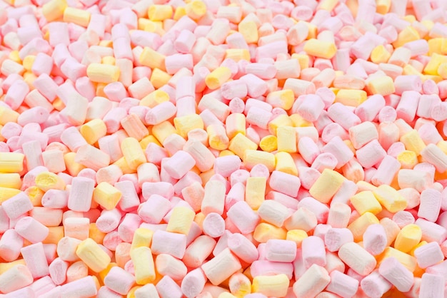 Marshmallow Fundo de mini marshmallows coloridos rosa e amarelos