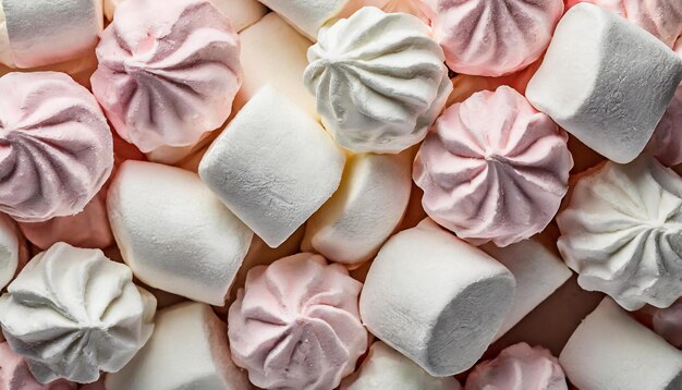 Marshmallows blancos y rosados de fondo comida sabrosa