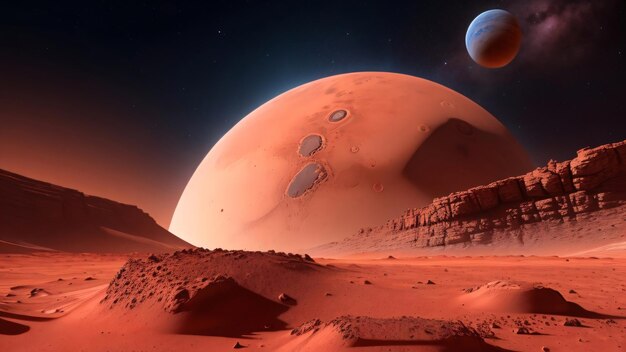 Foto marte en el fondo del espacio estrellado planeta rojo