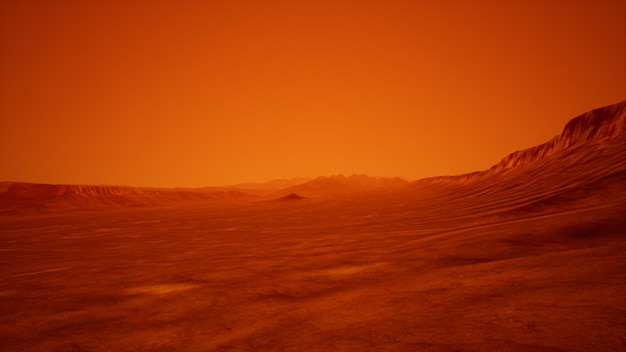 Marte, o planeta deserto vermelho com uma montanha ao fundo