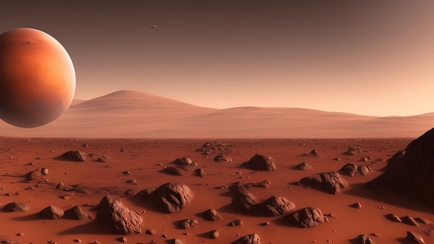 Marte paisaje 3d renderizado de imaginario planeta marte montañas ilustración realista de ciencia ficción